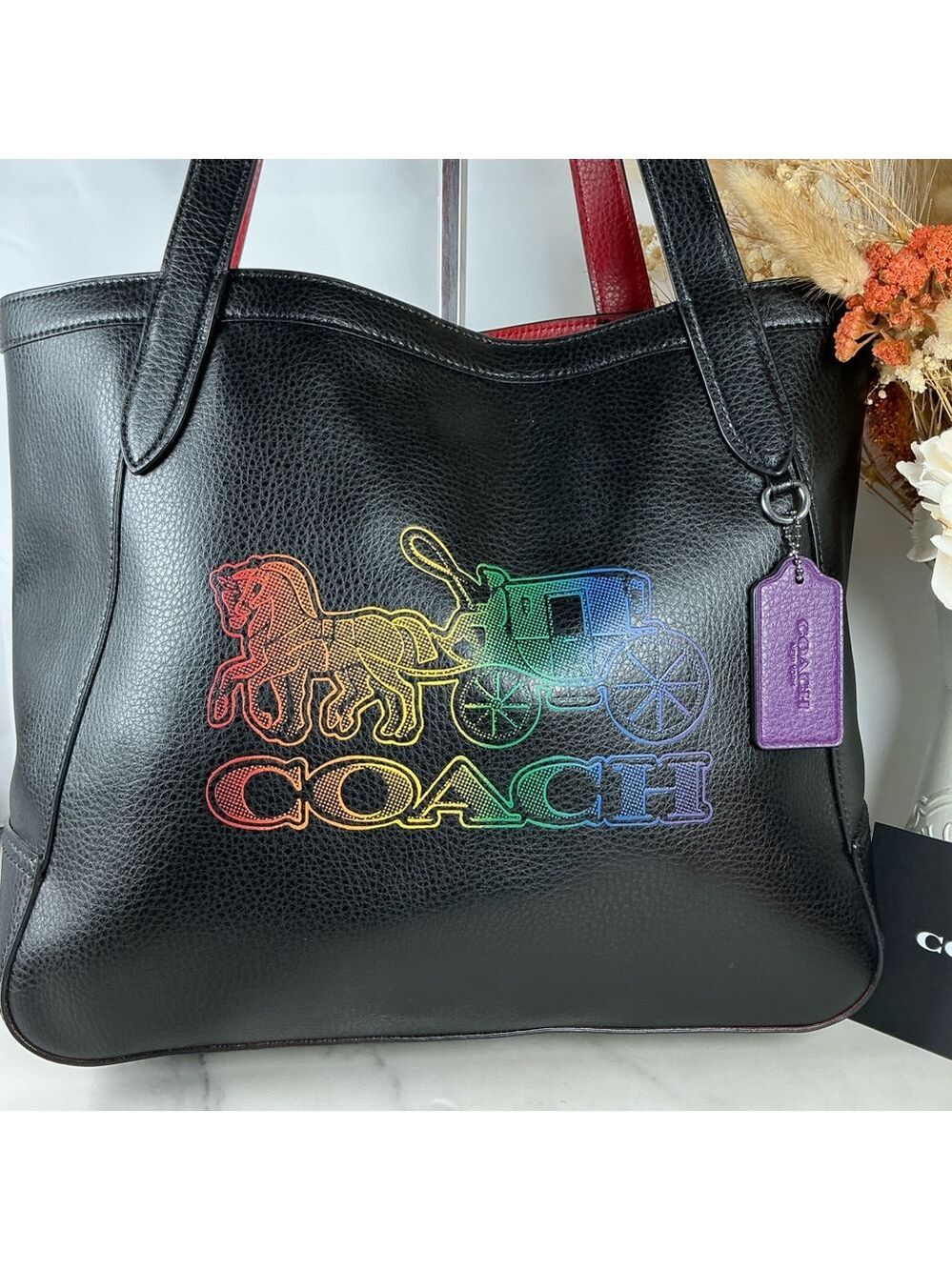 Coach C7221 Ombre Black Hand Shoulder Tote Bag Rainbow Horse Carriage Multi NWT - Picture 4 of 14